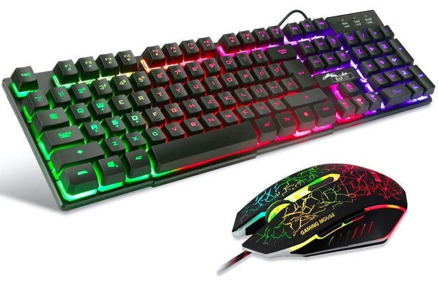 BAKTH multi coloured USB wired computer keyboard mouse combo for gaming & work.
