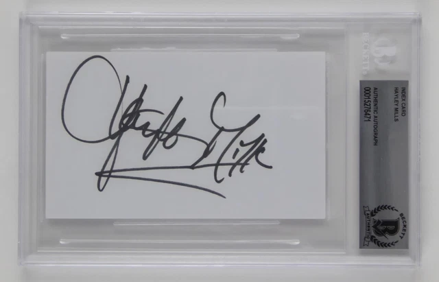 Hayley Mills Signed Slabbed 3x5 Index Card Actress Beckett COA