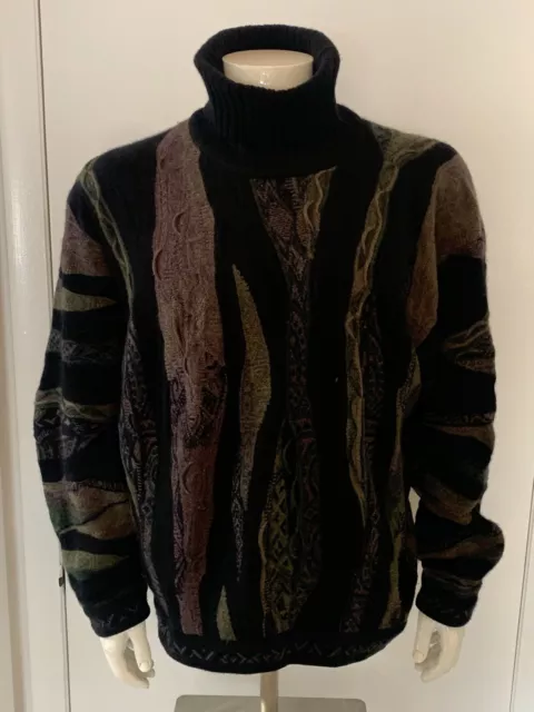 Vtg Coogi Sweater Ls Pullover Turtleneck Blk/Multi Mens M Cashmere Read Des.