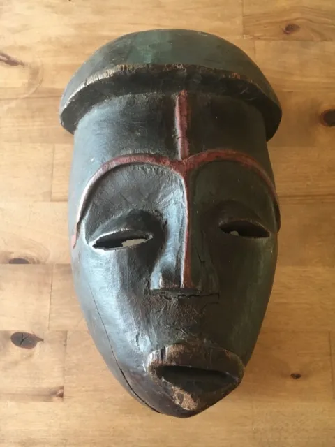 Carved African Tribal Mask Wood Wall Art Slanted Eyes Whistler Lips Heavy 6x10