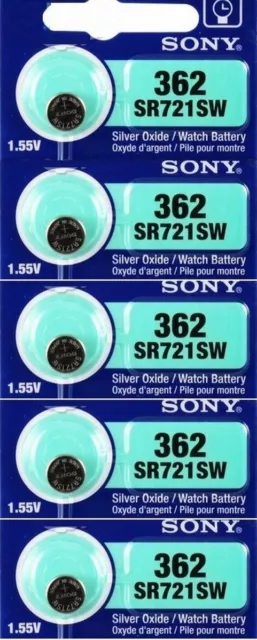 5 Piles Montre 1.55V SONY 362 Argent (AG11 SR58 SR721 V362 D362 SR721SW LR721)