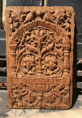 Vintage Old Hand Carved Wooden Rare Parrot, Flower  Figure Wall Hanging Panel