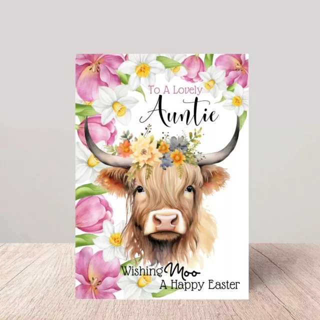 Auntie Easter Card - Highland Cow Greeting Card