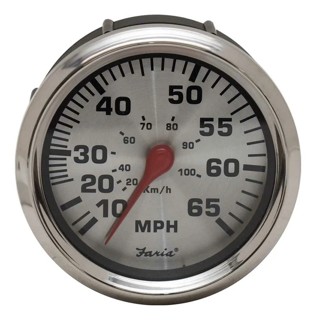 Faria Kronos Silver 50 MPH Boat Speedometer - 3 1/4 Inch Cutout, Pitot Style (Model SE9985A)