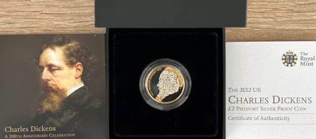 Boxed and Cased Royal Mint 2012 Charles Dickens Silver Proof Piedfort £2 COA