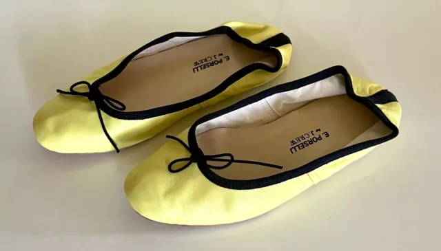 E. Porselli for J. Crew yellow lambskin leather ballet flats with black trim 2