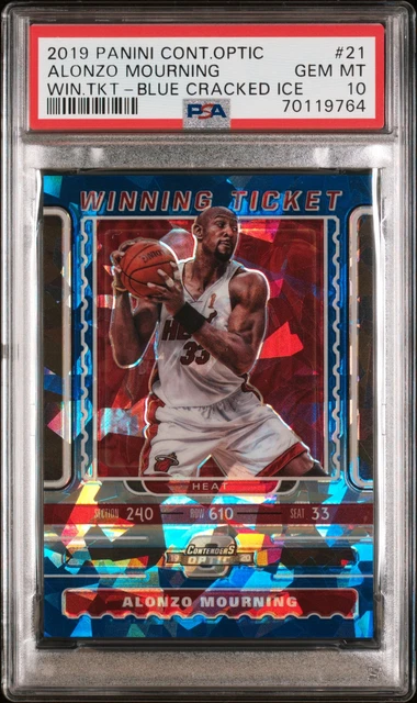 2019 Contenders Optic Winning Tickets 21 Alonzo Mourning Blue Cracked Ice PSA 10