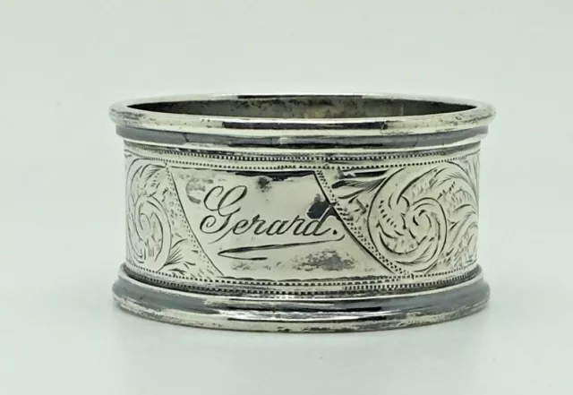 Sterling Silver Napkin Ring Holder Gerard Name Monogram Floral Ornate Solid