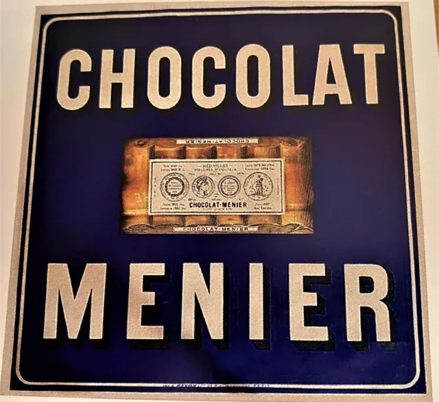 Chocolat Menier Rare  Affiche Entoilee Tablette 6 Divisions Couleur Orangee