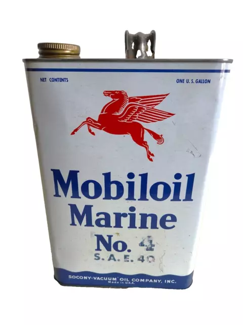 Rare 1950's NOS Mobiloil Marine Oil No. 4 Gallon Can Full Unopened Socony Vacuum