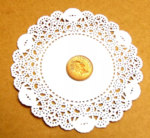 Pair of Paper Doilies 10cm Diameter Dolls House 1:12 Scale Miniature Accessory