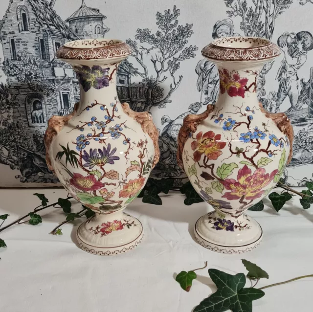 Ancienne Paire De Vases Longchamp N°1001 Terre De Fer