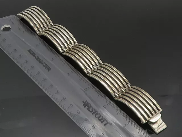 MEXICO 925 Sterling Silver - Vintage Ribbed Rectangle Link Bracelet - BT9459 2