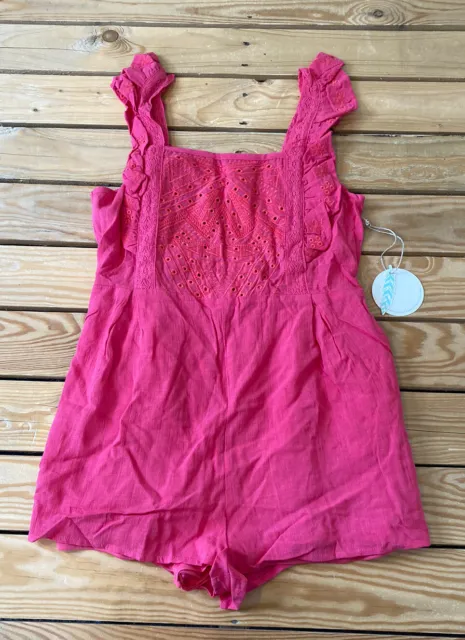 hummingbird NWT women’s sleeveless eyelet romper size L pink O1