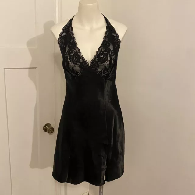 Fredericks of Hollywood size Large Y2K Black Lace Coquette Halter Lingerie Dress