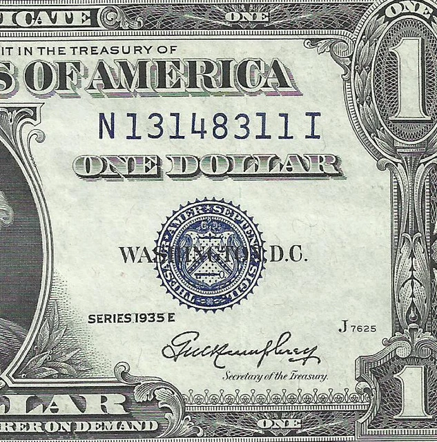 1935E $1 BLUE Seal SILVER Certificate! HIGH GRADE! CRISP XF! Old US Paper Money!