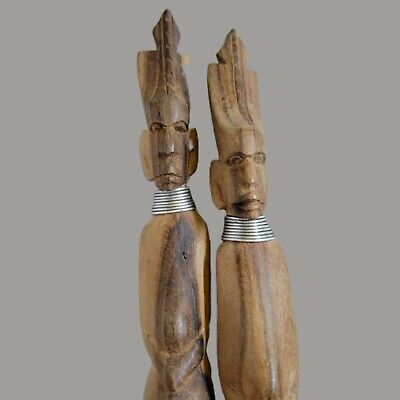 African Tribal Art Carved Wood Fork, Knife Made In Kenya Africa