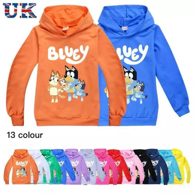 Kids Boys Bingo Bluey Long Sleeve Hoodie Sweatshirt Hoody Pullower Jumper Top UK