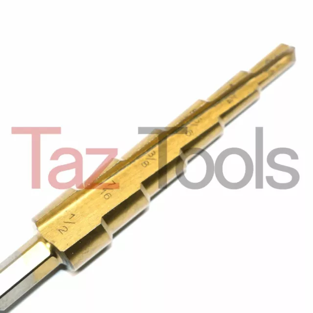 Step Drill Bit 3/16''- 1/2'' Titanium HSS M2 6 Sizes Industrial Reamer Drilling