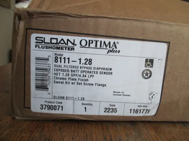 Sloan G2 8111-1.28 Optima Plus TOILET Flushometer Battery Chrome WATER CLOSET