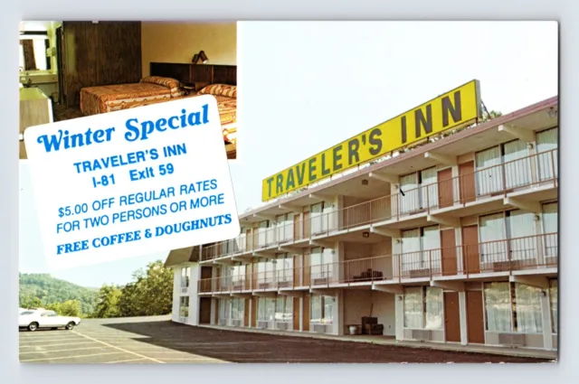 Postcard Indiana Kingsport IN Travelers Inn Motel Doughnut 1970s Unposted Chrome