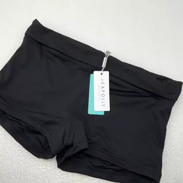 Seafolly Roll Top Boyleg Swimsuit Bottoms Womens US Size 10 Black Lined Swimsuit