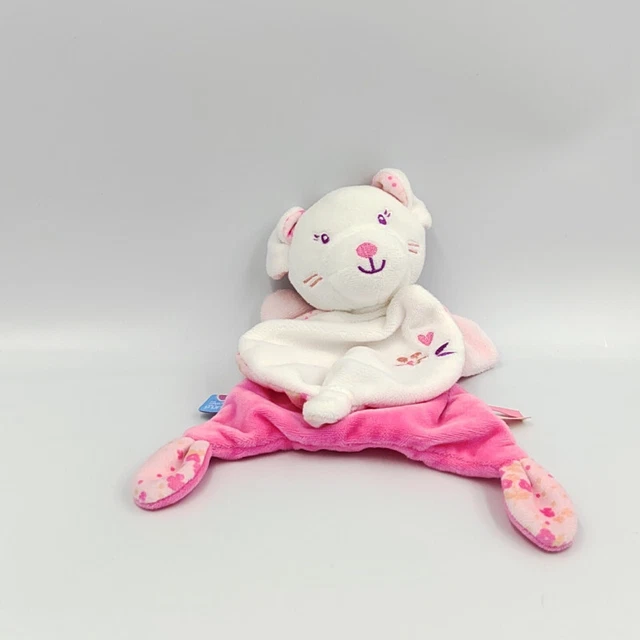 Doudou plat souris blanche rose fleurs SUCRE D'ORGE - 32672