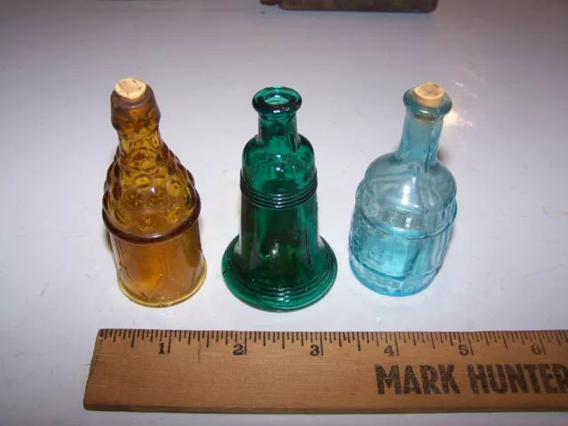 3 Miniature Bottles Blue Root Bitters & Amber Drum Liberty Bell - Made in Taiwan