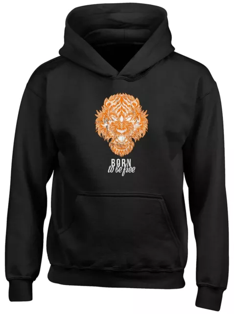 Born To Be Free Tiger Animal Childrens Kids Hooded Top Hoodie Boys Girls Gift