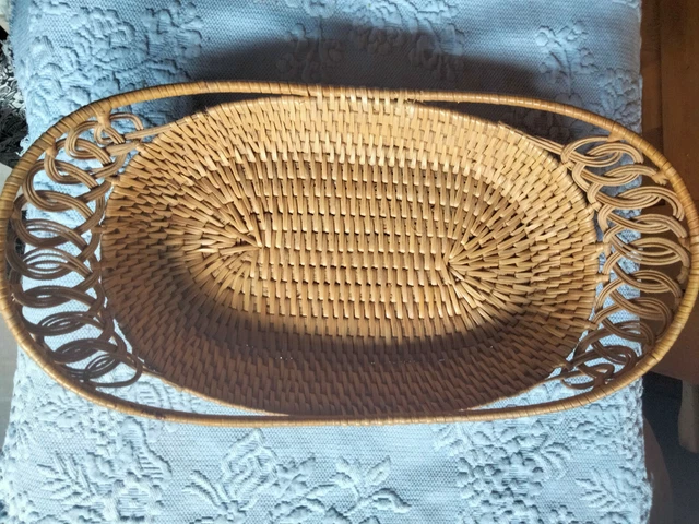 Corbeille à Pain Ancienne En Osier Tressé - Motifs Traditionnels 34x20cm