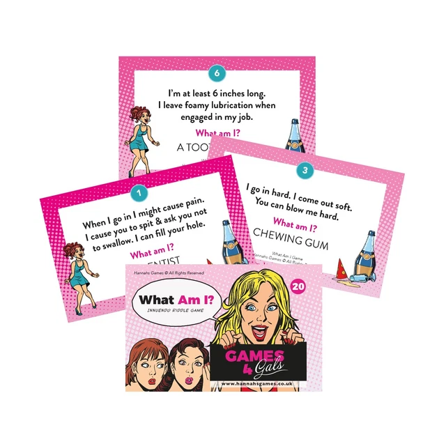 WHAT AM I Innuendo Riddles Hen Party Games Night Card Riddle Drinking ...