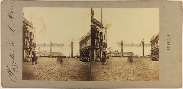 Italien Venedig Platz Wohl Markusplatz c1860 Foto Stereo Vintage Albumin N
