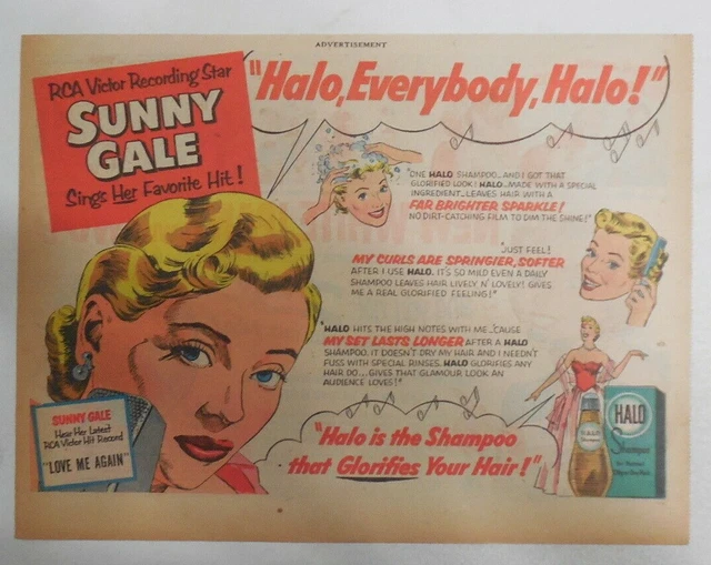 HALO SHAMPOO AD: Singer Sunny Gale from 1950's Size: 7 x 10 inches £11. ...