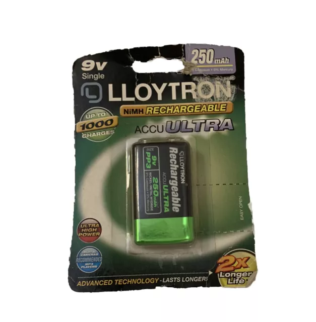 ORIGINAL LLOYTRON 9V PP3 250 mAh NiMH WIEDERAUFLADBARER AKKU 2X LÄNGER 1000 LADUNGEN