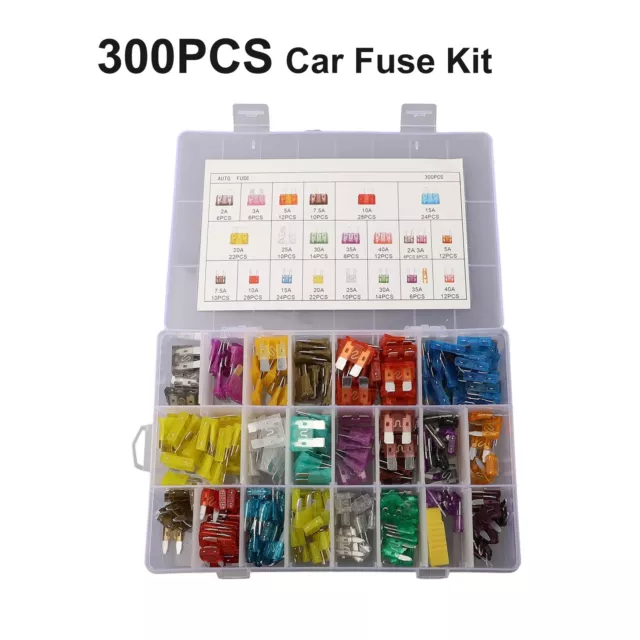 300pcs Mini Fuse Assortment Kit for Automotive Blade Fuses with Plastic Cover