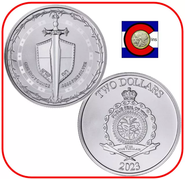 2023 Niue Sword of Truth 1oz Silver $2 Coin in direct fit capsule - Truth Series