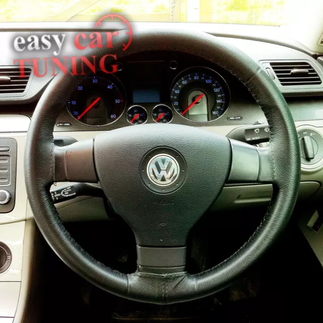 For VW Golf MK5 2003-09 Black Real Genuine Italian Leather Steering Wheel Cover