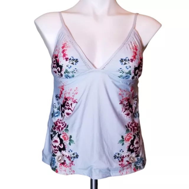 Lucky Brand Zen Garden V-Neck Tankini Top Swimsuit Womens Blue Mist Medium NWT