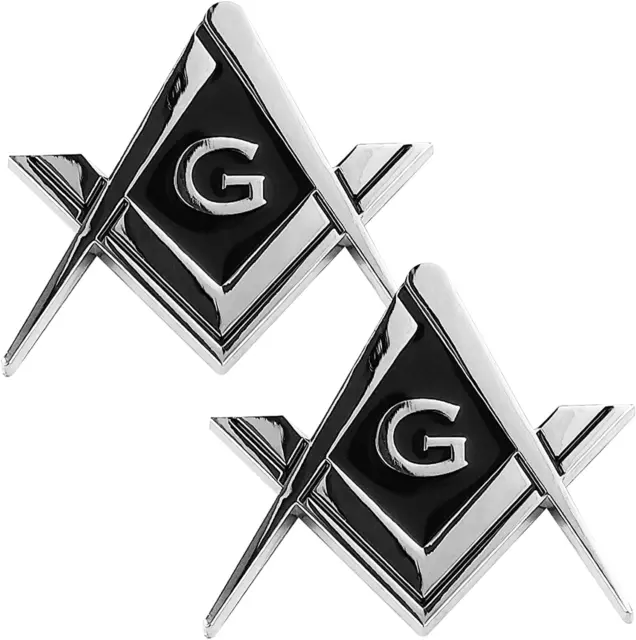 2 Pack 2.75" Chrome Plated Masonic Car Emblem Mason Square and Compasses Auto Tr