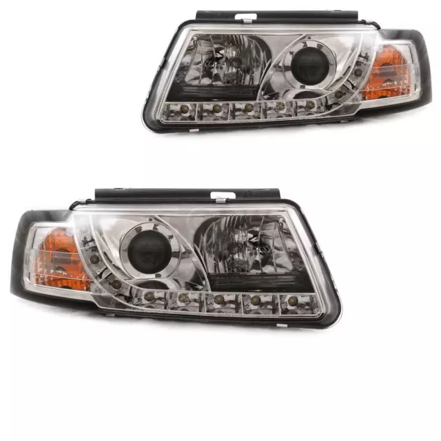 Set Fanali per VW Passat B5 3B Anno Fab. 96-00 LED Trasparente/Cromo Drago Luci
