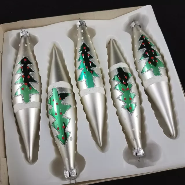 Vintage Set of 6 Pearl Glass Teardrop Icicle Ornaments Christmas Tree Polka Dots