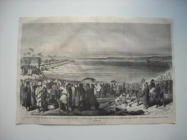 Gravure 1869. Visite Vice-Roi D’egypte Aux Travaux De L’isthme De Suez. Entree..