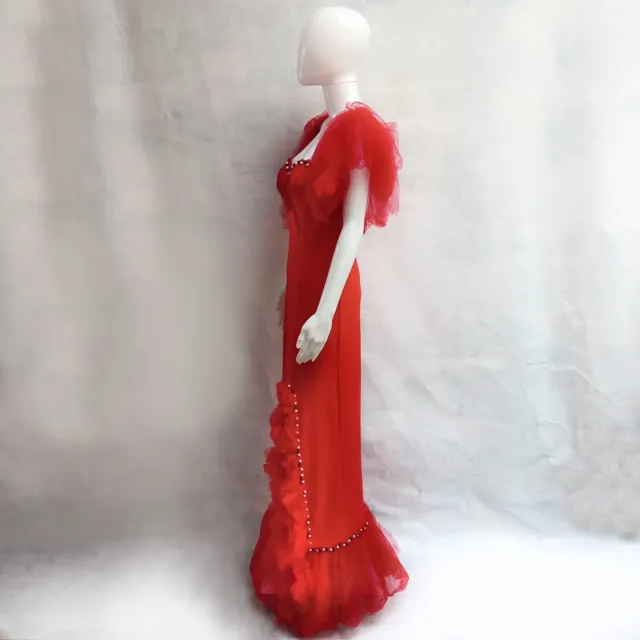 abito donna estivo griff alta moda brand sfilata abito rosso tulle gala ricamato 8