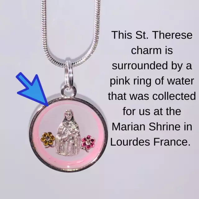 Saint Therese Catholic necklace Christmas Medal Holy Marian water bling 3