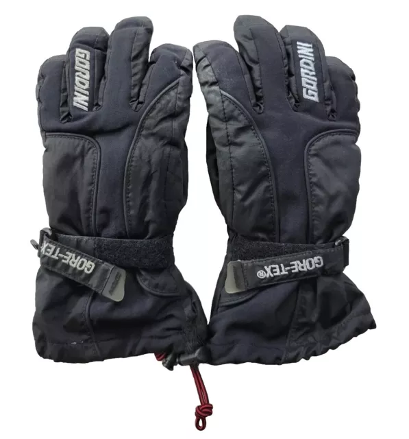 Gordini Juniors M Black Ski Gloves Gore-Tex Cinch Wrist Palm Finger Grip Snow