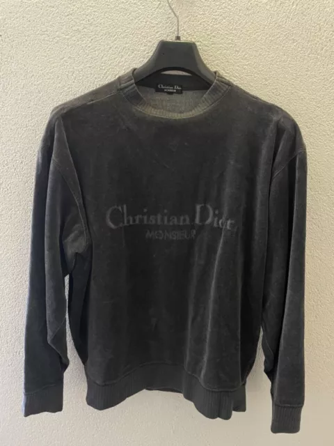 CHRISTIAN DIOR 90S Velour Mens Sweater Size L Black Rare Sports ...