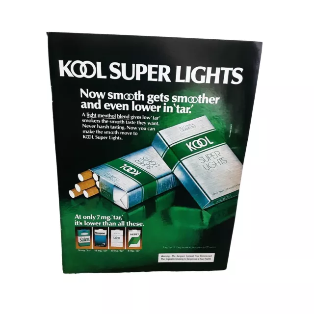 Kool Super Lights Cigarettes vintage 1980 Magazine Print Ad