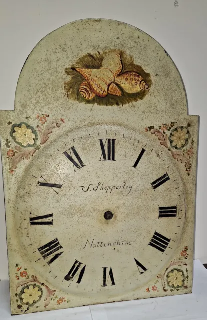 Antique English Grandfather Clock Dial, Hand Painted, Shepperley Nottingham +Mvt