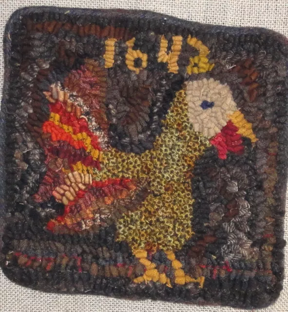 "Crow On Sunflower" ~Rug In A Day Linen Pattern~Primitive Rug Hooking 2