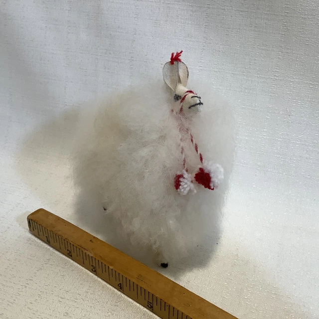 White Stuffed Toy LLAMA Real Wool Fur Soft Fluffy 5” Long X 5  1/2” To Tip Ears